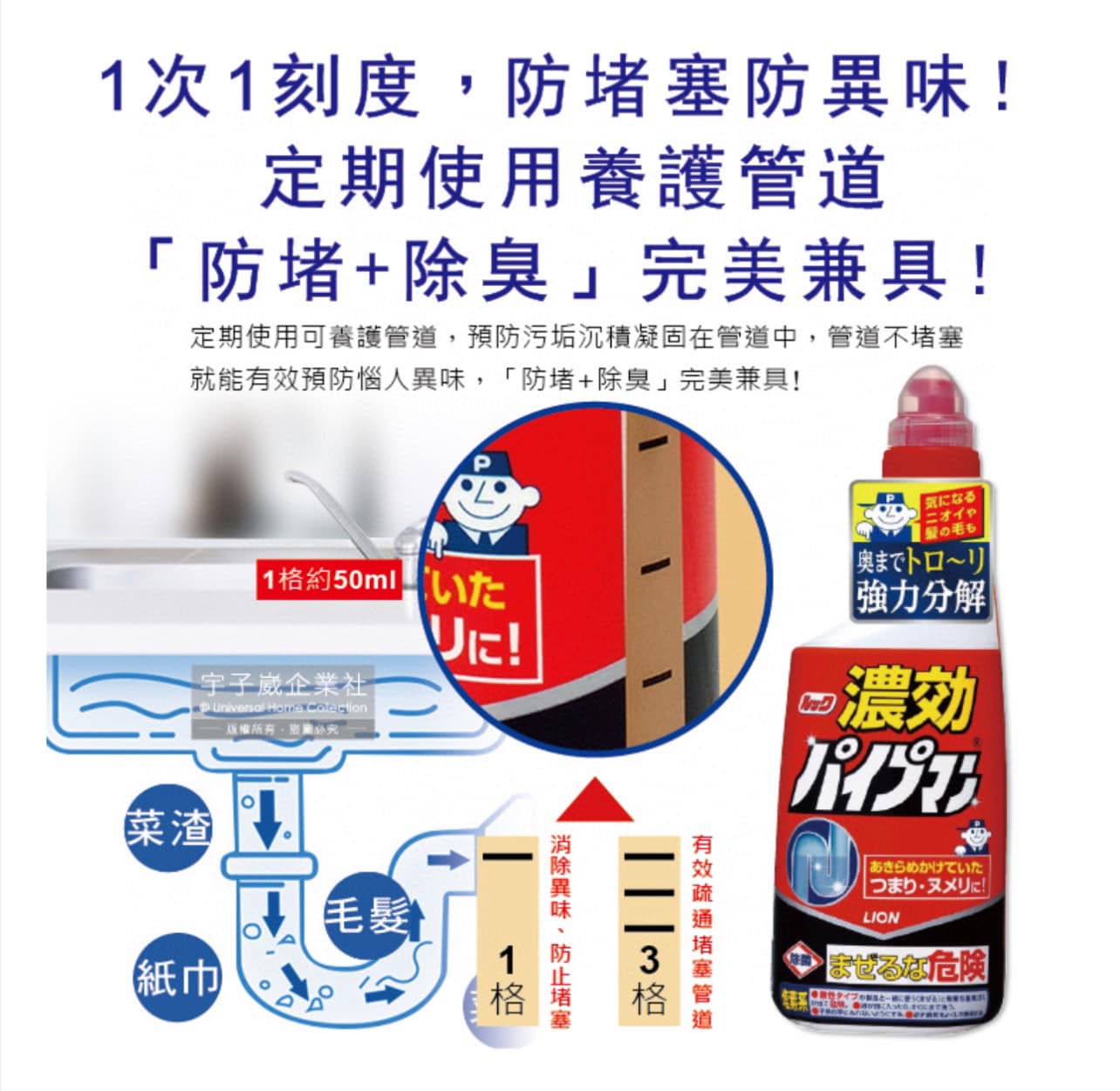 Japan Lion Super Strong Sewer Unblocking Concentrate 450ml (3 bottles)