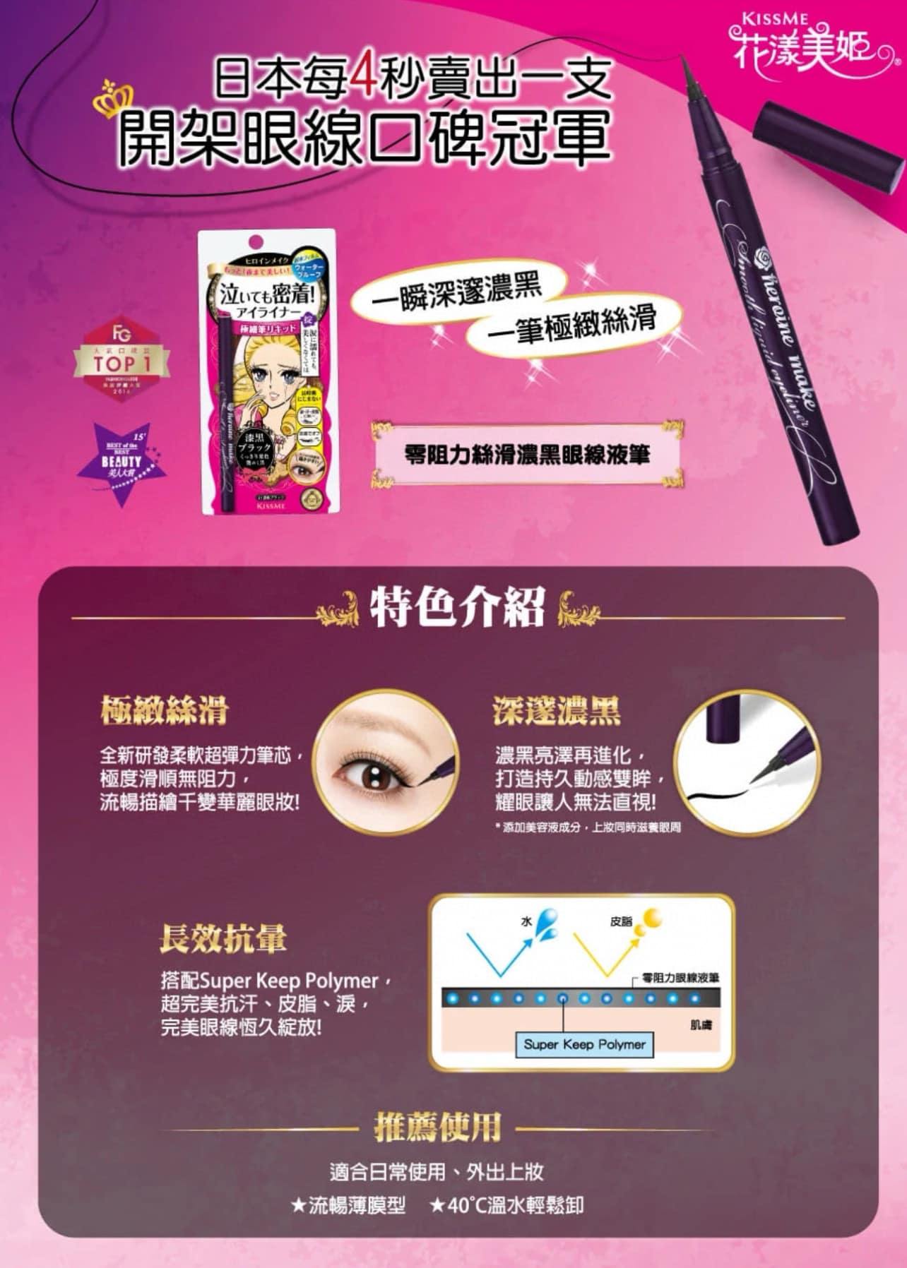 KISSME Korean KISSME Zero Resistance Liquid Eyeliner Pen 0.4ml (2 pieces)