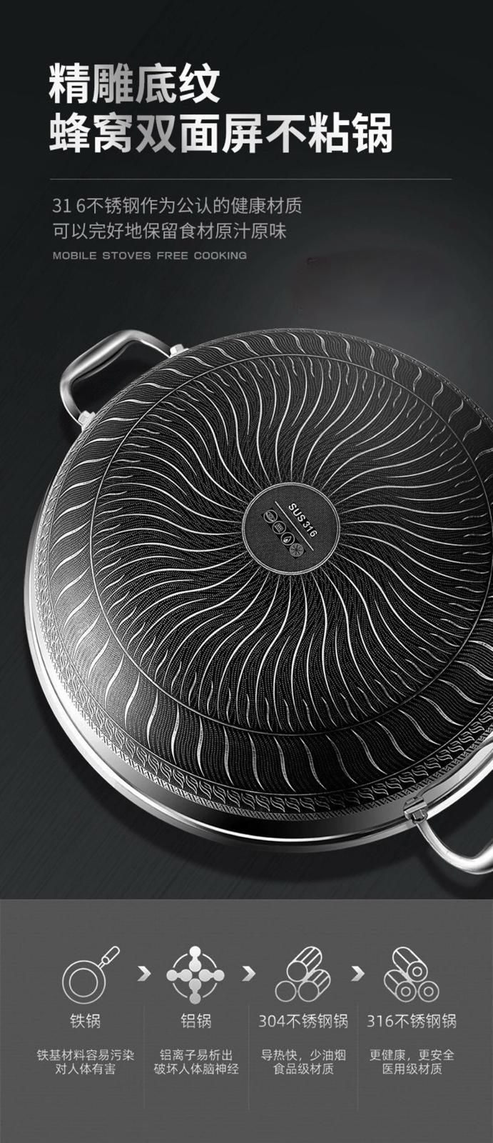 Double ear stainless steel wok-34cm