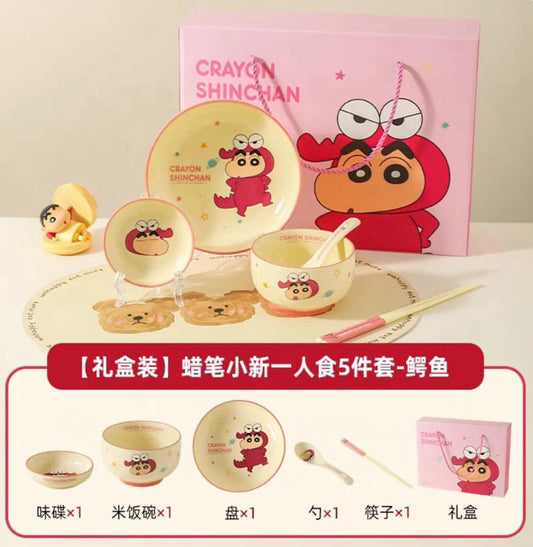 Crayon Shin-chan 5-piece ceramic tableware set for one person in a cute gift box