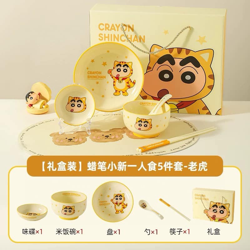 Crayon Shin-chan 5-piece ceramic tableware set for one person in a cute gift box