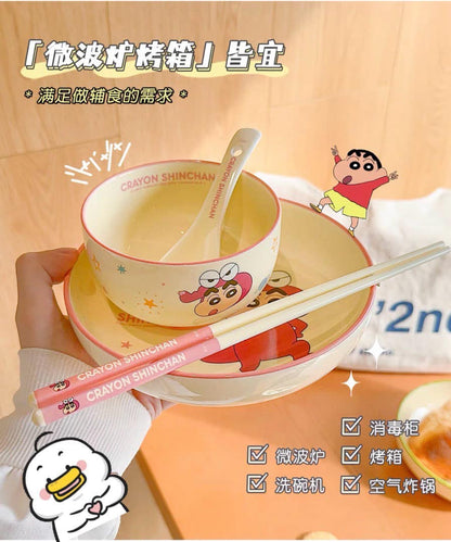 Crayon Shin-chan 5-piece ceramic tableware set for one person in a cute gift box