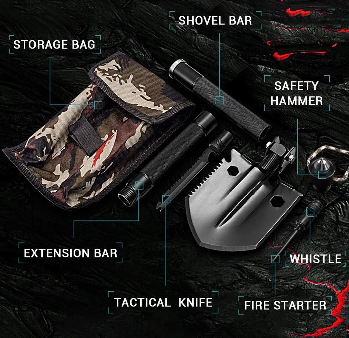 Multifunctional Foldable Survival Shovel Emergency Kit