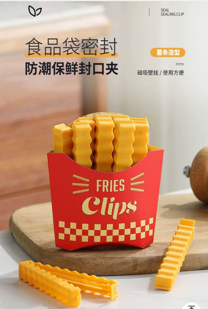 🍟Magnetic wall-mounted fresh-keeping and moisture-proof French fries shaped sealing clips, 12 pieces each (2 servings)