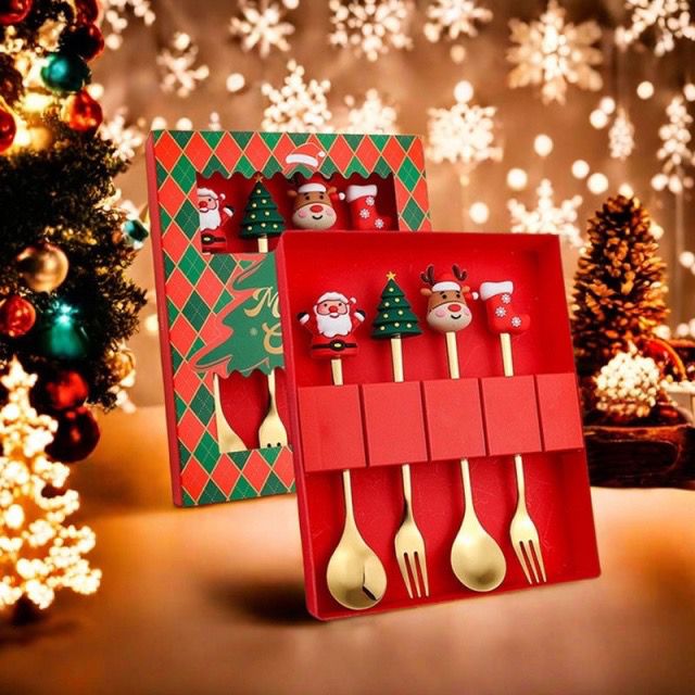 🎄Christmas stainless steel fork and soup four-piece gift box🎁